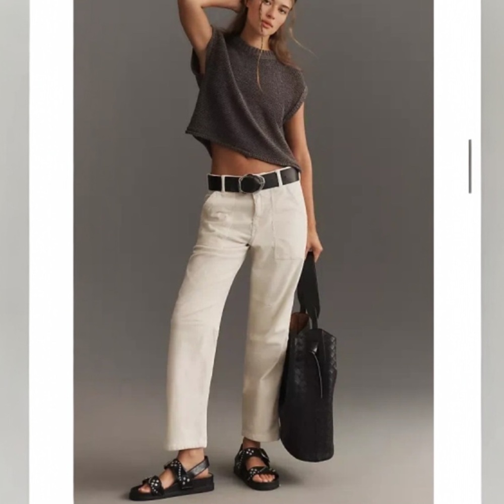 ANTHROPOLOGIE Pilcro The Wanderer Relaxed Leg Corduroy Pants Cream Size 34 NEW